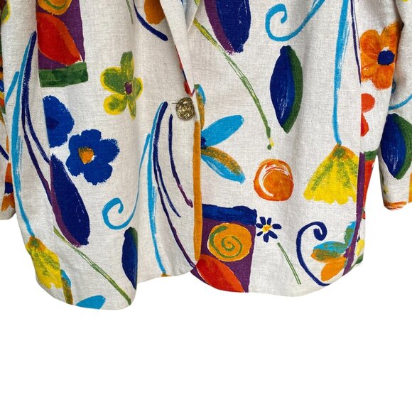 Vintage Stephanie Thomas Rainbow Floral Blazer Cotton Flax Maximalist Resort-22 - Picture 5 of 15